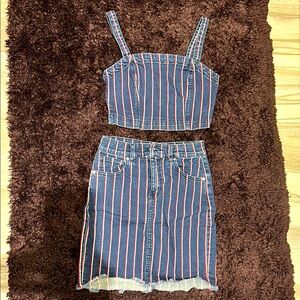 Dynamite Striped Denim Two-Piece Set-Size XS